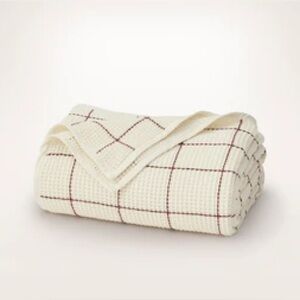 Boll and Branch Waffle Blanket in Cream and Holly Windowpane